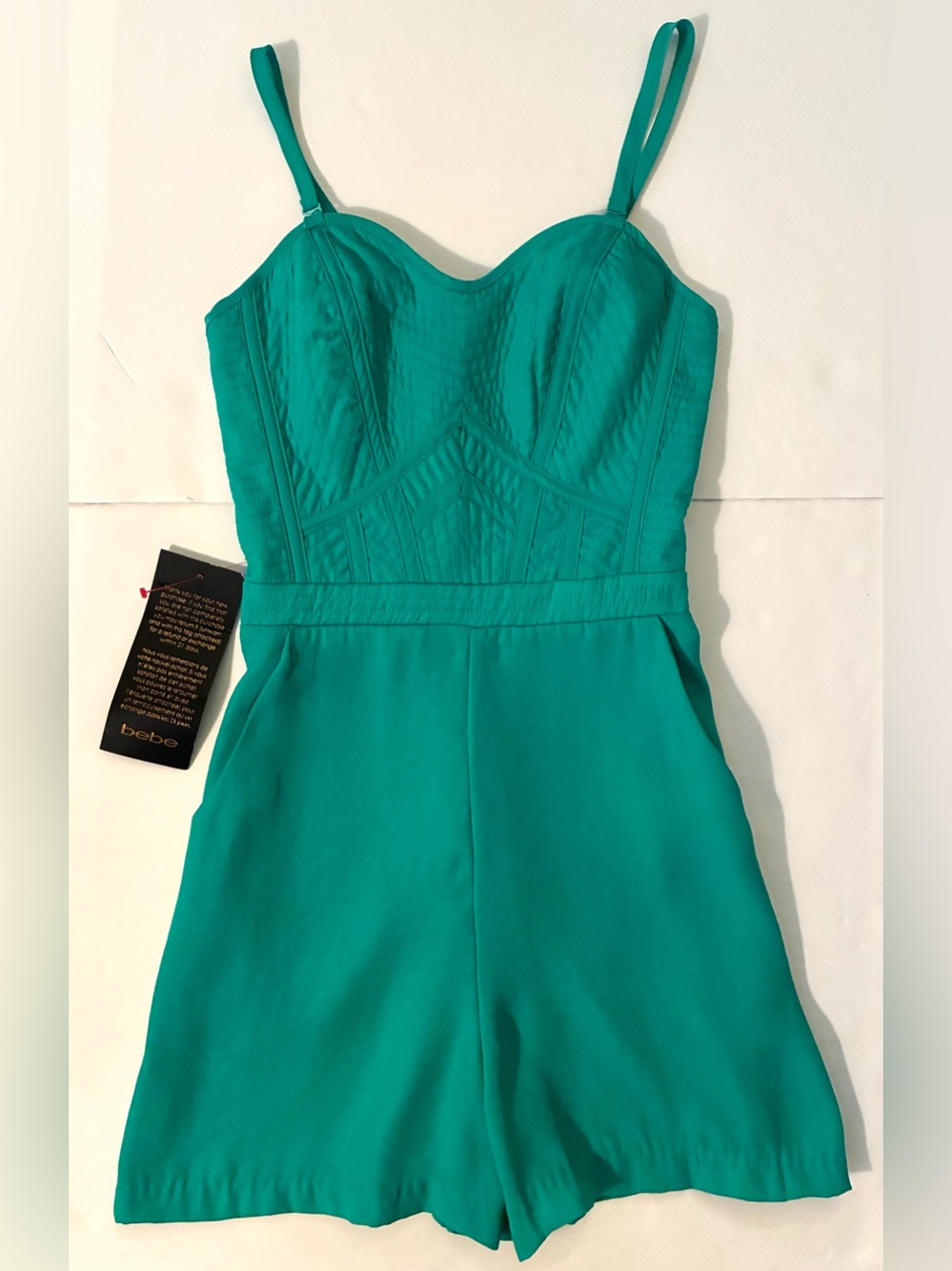 Bebe NEW Starlet Bustier Shorts Romper Teal Size XS 2